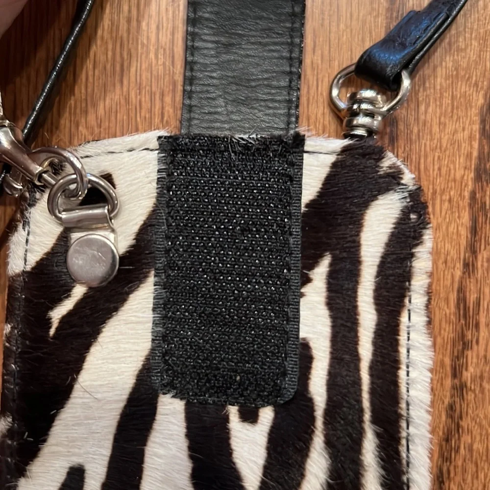 Donald Pliner Small Zebra Print Calf Hair & Leather Crossbody With Belt Clip
